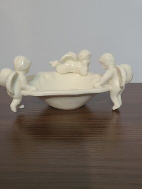 Vintage Cherub Soap Dish Angel Putti Trinket Dish White Ceramic Vanity Decor